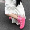 Stövlar rosa snörning vintage ankel ankomst lyxig rund tå plattform blandade färger söta kvinnors skor 230921