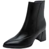 Stövlar 2023 Spring och Autumn British Style Thin Women s Point Toe Side Zipper Black Naken Women 230921