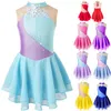 Mädchen Kleider Blumen Strass Ballett Gymnastik Trikot Kind Mädchen Mesh Splice Figur Eislaufen Kleid Teenager Skater Tanz Wettbewerb Kostüm 230920