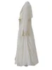 Grundläggande avslappnade klänningar EAM Women Beige Pleated Linen Long Elegant Dress Lapel Neck Long Sleeve Loose Fashing Fashion Spring Autumn 3W6617 230920