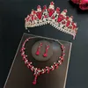 Kolczyki naszyjne Zestaw Wspaniały retro czerwony kryształowa biżuteria biżuteria moda koronna damska suknia ślubna damska