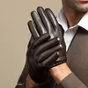 Перчатки с пятью пальцами, мужские деловые перчатки из овечьей кожи, зимние, с полным пальцем, сенсорный экран, коричневые, для езды на мотоцикле 230921