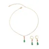 Pingente colares simples corrente com cristal verde gota de água colar para mulheres na moda senhoras acessórios no pescoço 2023 moda jóias conjunto
