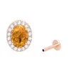 Luxury Classic Genuine Round Diamond and Oval Cut Citrine Stud Earring for Women 14k Gold Gemstone Jewelry Ij-si