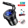 Mobiltelefonladdare Aluminium Quick Charge 3.0 och PD Type C Dual USB Car Charger Socket 12V/24V 63W Dual USB Motorcykel Socket Power Outlet Charge 230920