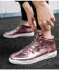 Gouden herenspiegel schoenen paar glitter lederen hoge sneakers groot formaat casual sneakers mannen flats mand homme voor jongens feestjurkschoenen