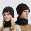 Hattar halsdukar handskar set männas kvinnor varma vinter beanie hatt halsduk hals varmare set stickad skalle mössa för män kvinnor med tjock fleece fodrad