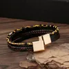 Strand LIEBE ENGEL Men'S Fashion Leather Bracelet Gold Black Color Charming Stainless Steel Punk Jewelry Gift