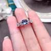 Cluster Rings VVS Grade London Blue Topaz Ring 6mm Natural Silver For Daily Wear 925 Gemstone Jewelry