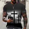 Camisetas masculinas religiosas cruz cristã verão camiseta impressão 3D de alta qualidade casual respirável homens / meninos top