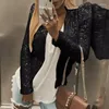 Giacche da donna Autunno Moda Nero con paillettes Donna Manica lunga Glitter Causale Argento Cappotti da donna Street Wear Giallo Mujer Outwear