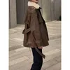 Frauen Leder 2023 PU Mid-länge Jacke Frau Streetwear Lose Solide Moto Mode Koreanischen Stil Casual Mäntel T460