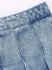 Zweiteiliges Kleid, hohe Taille, breiter Falten-Jeansrock für Frauen, schicker seitlicher Knopf, Reißverschluss, Sommerröcke, 2023, modische A-Linie, Mini 230921