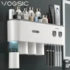 Toothbrush Holders VOGSIC Toothbrush Holder Storage Box Automatic Toothpaste Dispenser Waterproof Wall Mounted For Home Bathroom Accessories Sets 230921