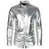 Erkekler Elbise Gömlek Erkekler Parlak Moda Sonbahar Altın Gümüş Disko Partisi Sahne Kostümü Cadılar Bayramı İnce Fit Uzun Kollu Smokedo