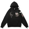 Men's Hoodies Men Streetwear Fleece Hoodie Sweatshirt Embroidery Flower Chinese Kanji Pullover Winter Harajuku Cotton Hooded