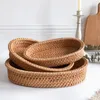 Bandejas de chá rattan servindo bandeja cesta de frutas organizador de alimentos para pão legumes bebida 20cm x 12cm x 4cm