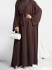 Etnik Giyim 2 Parça Abaya Kimono Eşleşen Müslüman Set Ramazan Abayas Kadınlar için Dubai Türkiye İç Hijab Elbise Afrika İslam Giyim Jilbab 230921