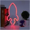 Veilleuses lampe au néon forme de fusée innovante signe LED chambre de bébé fournitures de fête de mariage de noël livraison directe éclairage intérieur otxnl