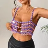 Women's Tanks Glitter Colored Diamond Gemstone Camisole For Women Sexy Trendy Backless Chain Straps Rhinestone Bustier Bra Rave Sling Crop