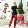 Passende Familien-Outfits, Frohe Weihnachten, Briefdruck, Familien-Pyjama-Set, Kurzarm-Oberteil + Hose, 2-teilig, Nachtwäsche, Erwachsene und Kinder, passende Outfits, Heimkleidung, T230921