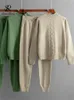 Женские брюки из двух частей SINGREINY, модные зимние женские костюмы, пуловер с дизайном, вязаный теплый повседневный свитер на шнуровке 230920