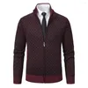 Men's Sweaters Zipper Opening Sweater Geometric Pattern Stylish Knitted Cardigan Warm Soft Fashionable Coat For Fall