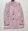 Costumes pour femmes Blazers femme automne rose doux Blazer côtes rayure simple boutonnage côtés rabat poches à manches longues costume 230920