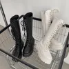 Stivali Donna Stivali moto al ginocchio Donna Moda Suola spessa Piattaforma Appartamenti Tacchi Cerniera Botas Femininas Stivaletti lunghi 230920