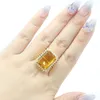 Anneaux de mariage 24x19mm Deluxe 7.4g Golden Citrine Blanc CZ Femmes Bague de Fiançailles Or Argent 230921