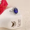 Hela lyxen brittisk Kate Princess Diana William Engagement Wedding Blue Sapphire Ring Set Pure Solid 206C