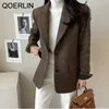 Kvinnors kostymer Blazers Qoerlin 10 Wool Blazer Coat Autumn Winter Kvinnor Elegant singelbröst fickkontorskläder slår krage tjock 230920