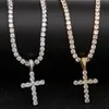 Wisiank krzyżowy z cyrkonem z 4 mm łańcuch tenisowy Mężczyźni mężczyźni kobiety bioder biżuterii złota srebrna cz set2428