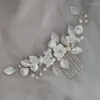 Pinces à cheveux Floralbride, alliage de cristaux faits à la main, strass, perles, feuille de fleur, peigne de mariée, accessoires de mariage, bijoux pour femmes