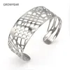 Bracciale rigido in acciaio inossidabile per gioielli sottili, misura regolabile, geometrico, da donna, colore argento, polsino cavo, larghezza 25 mm