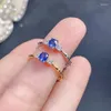 Кольца кластера Элегантное кольцо из стерлингового серебра с сапфиром для повседневного ношения 4 мм 5 мм Натуральный синий Подарок женщине