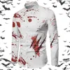 Chemises décontractées pour hommes Halloween à manches longues Chemise imprimée à la main de sang personnalisée personnalisée Festive Eerie Scarred Tunique à revers