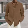 Chemises décontractées pour hommes Automne Cardigan Blanc Pour Hommes Vêtements 2023 Simple Boutonnage À Manches Longues Revers Lâche Bouton Bouton Blouse Rayée