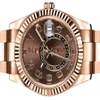 nuovo stile di lusso 42mm Asia 2813 Movimento Sky-Dweller Chocolate Arabic 326935 Meccanico automatico in oro rosa 18 carati Orologio da uomo2231