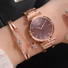 Zegarek 2pcs Zestaw mody kobiety bransoletki kwarcowe zegarki magnetyczne zegarek sportowy damski zegar na nadgarstek Rose Gold