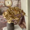 Decorative Flowers 90cm Artificial Golden Phalaenopsis Blooming Orchid Plastic Butterfly Orchids Flower Branches Wedding Home Decoration