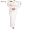 Ethnische Kleidung Mandylandy Frühling und Herbst Mode Perlen Feder Kleid Frauen Sexy Langarm Einfarbig Slim Fit Slash328J