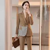 Pantalon de deux pièces pour femmes automne hiver costume ensemble double boutonnage blazer imprimé à carreaux pour dame de bureau