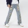 Erkek Kotları Sonbahar Yüksek Tasarım Sokak Hip-Hop Yırtılmış Yıkanmış Gevşek Marka İnce Sinemeli Pantolon Erkekler veya Kadınlar İçin 5030