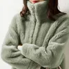 Cappotto da donna in pelliccia invernale da donna in finto piumino caldo con cerniera versione coreana capispalla allentato dolcevita imbottito morbida felpa pelosa