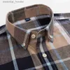 Men's Dress Shirts Men's Classic Fit Casual Plaid Linen Cotton Shirt Single Pocket Button-down Comfortable Soft Long Sleeve Stripe Checked Shirts L230921