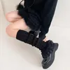Kvinnors strumpor kabel stickade knä högt med spets hem boot manschetter y2k estetisk punk gotisk kawaii strumpor