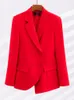 Damespakken Zwart Rood Roze Herfst Winter Dames Blazer Dames Kantoor Zakelijk Werkkleding Jas Dames Lange mouw Double Breasted Formeel