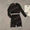 Crop Top Skirt Sets Dot Print Split Dress Fashion Designer Long Sleeve Knitted Top Autumn Women Knitting A Line Skirts