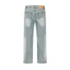 Gaojie Chaopai Wash Light Blue Ground White Straight Tube Loose Fit Jeanspccp